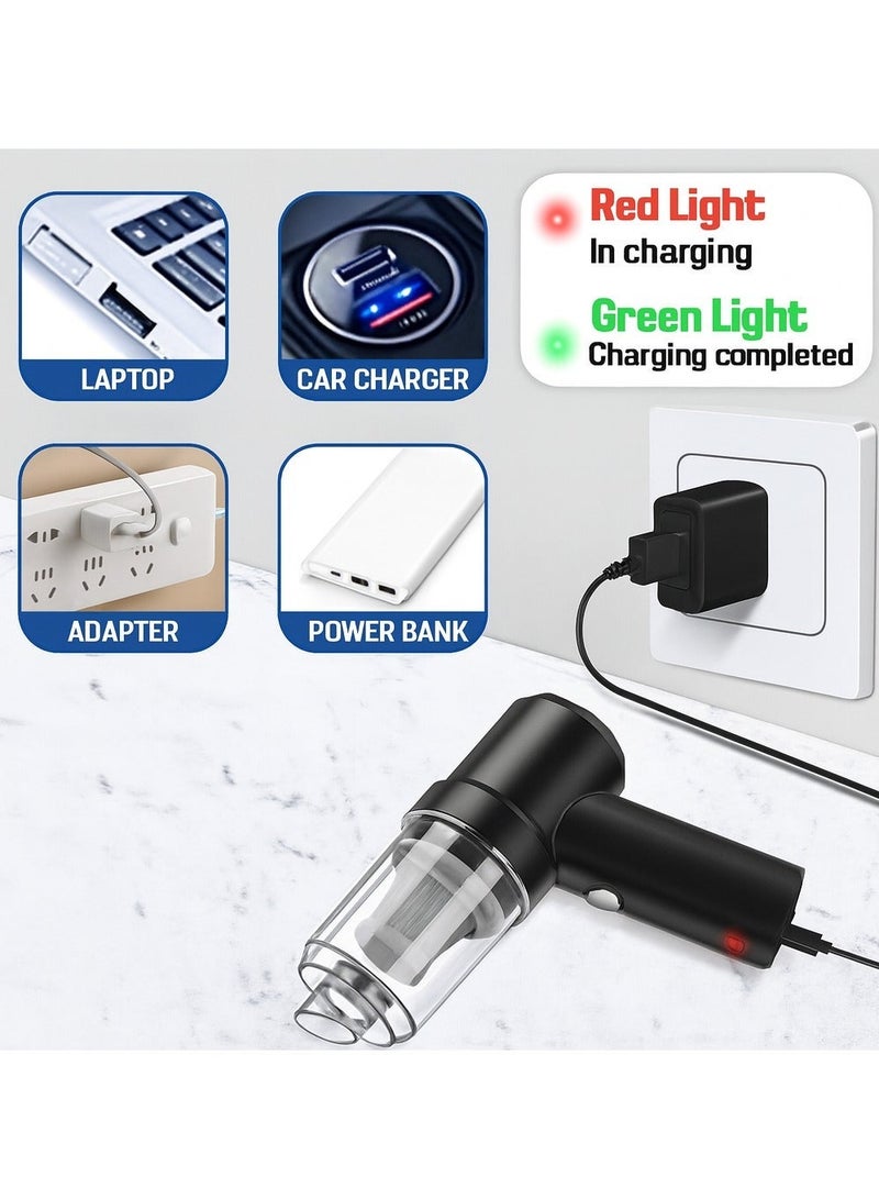 مكنسة كهربائية صغيرة محمولة 3 في 1 مع منفاخ هواء وفرشاة - قابلة لإعادة الشحن عبر USB للمنزل والسيارة (AS-228) - Image 5